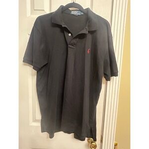 Polo Ralph Lauren Mens Short Sleeve Pique Polo Shirt Black Red Pony Size L
